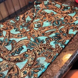 Venus Teal and Brown Paisley Pool or Beach Pants with Tie.